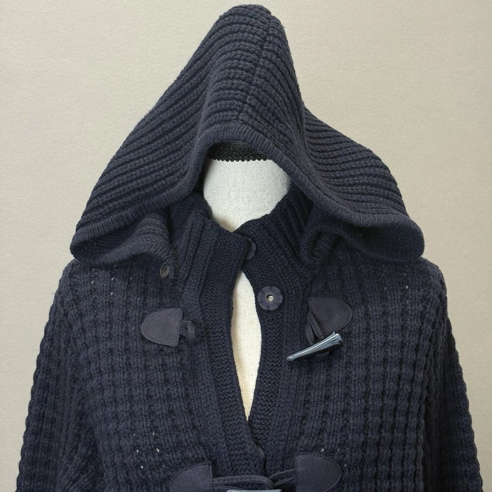 Tommy Hilfiger Waffle Chunky Knit Wool Bld Cardigan Womens L Sweater Collar Hood - Picture 9 of 11